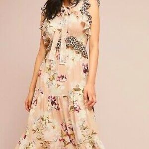 ANTHROPOLOGIE KACHEL BREEZY SADONA SUNRISE MIDI DRESS 100% SILK